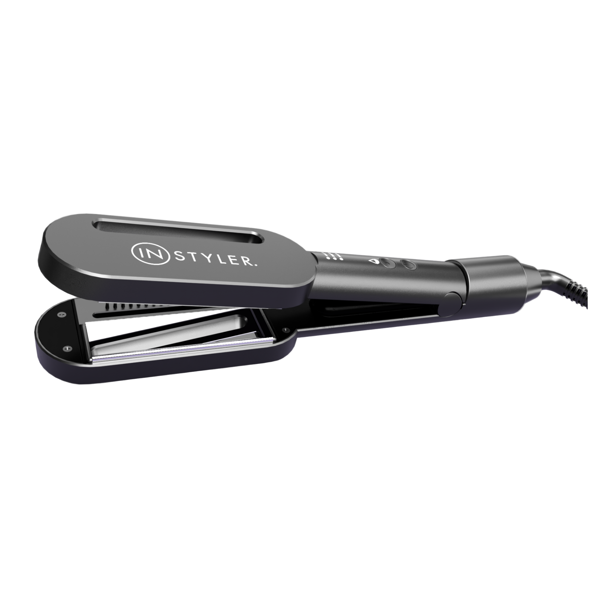 Black hair straightener with 'INStyler' branding on a white background